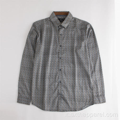 Camicia da uomo in cotone a maniche lunghe in rasatello con stampa